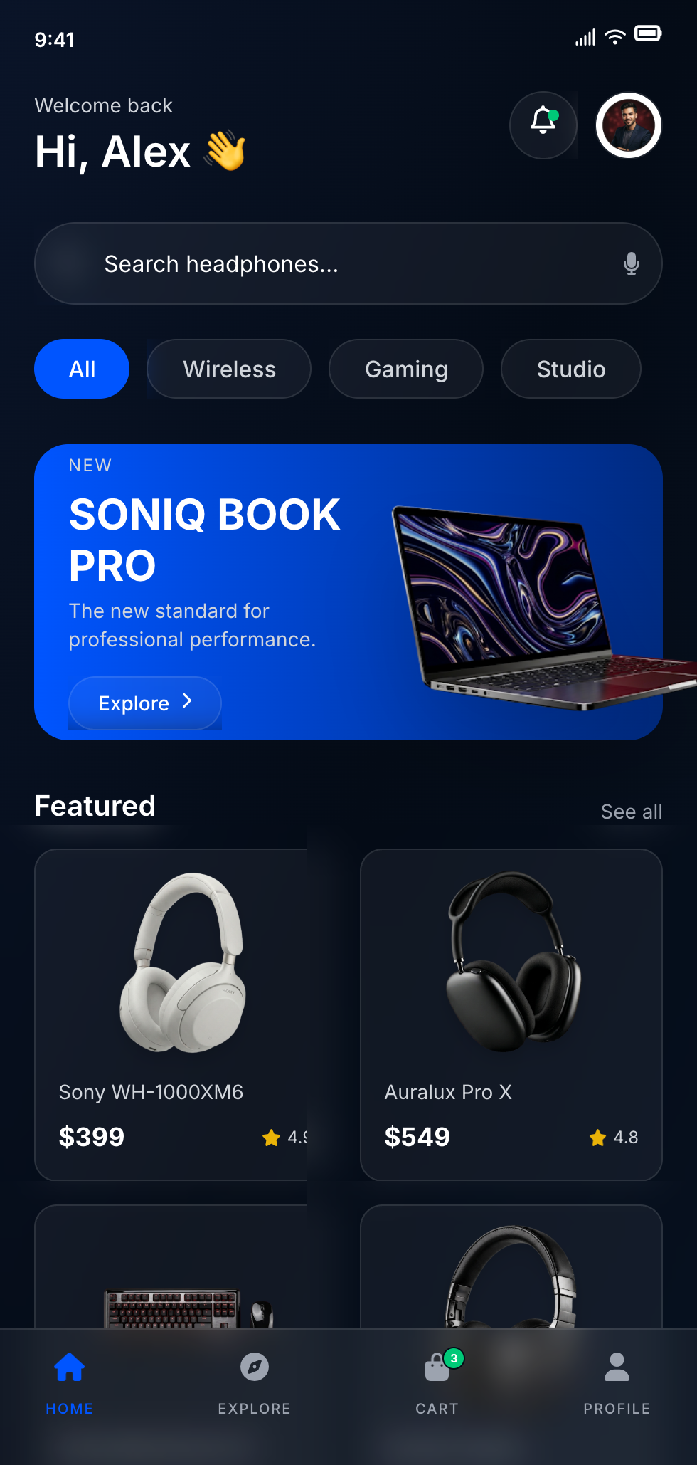 Commerce app — product catalogue with search and featured items